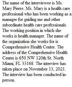 Healthcare Manager Interview Summary